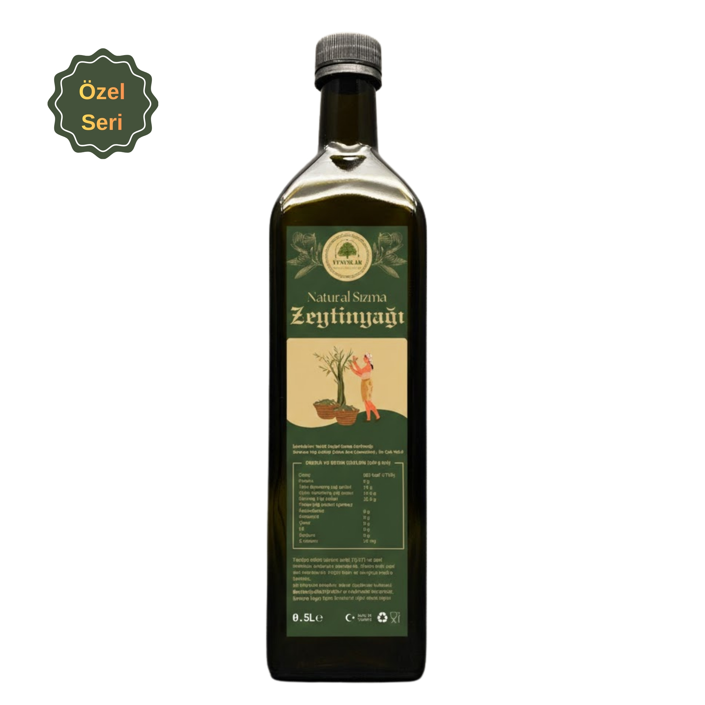 Natural Sızma Zeytinyağı 0.5 LT Cam Şişe  - Soğuk Sıkım 